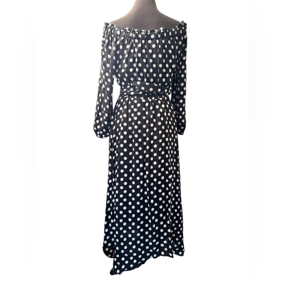 Anthropologie Maeve Black and White Dotted of the Shoulder Dress, Size 4 - Picture 8 of 14